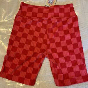NEW Lularoe BIKER Ribbed Shorts MEDIUM Beautiful Pink Checkers
